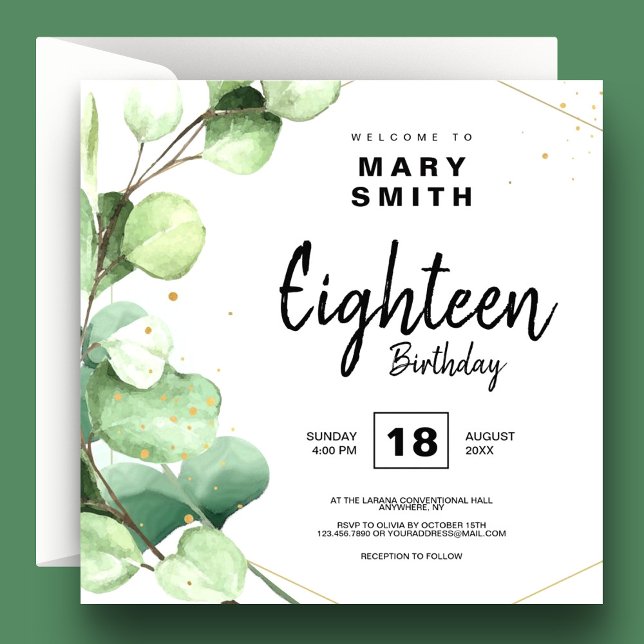 Modern Elegant Cute Eighteenth 18th Birthday Party Invitation (Creator Uploaded)