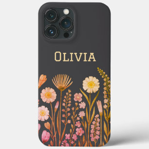 Modern elegant cute girly simple wildflowers  iPhone 13 pro max case