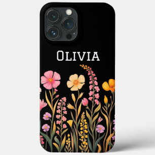 Modern elegant cute girly simple wildflowers iPhone 13 pro max case