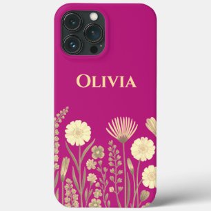 Modern elegant cute girly simple wildflowers  iPhone 13 pro max case