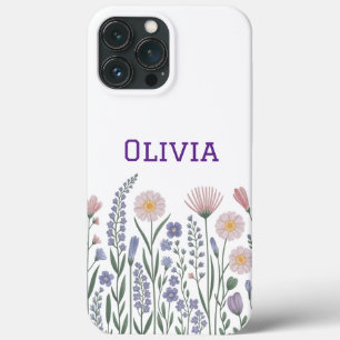 Modern elegant cute girly simple wildflowers iPhone 13 pro max case