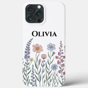 Modern elegant cute girly simple wildflowers iPhone 13 pro max case