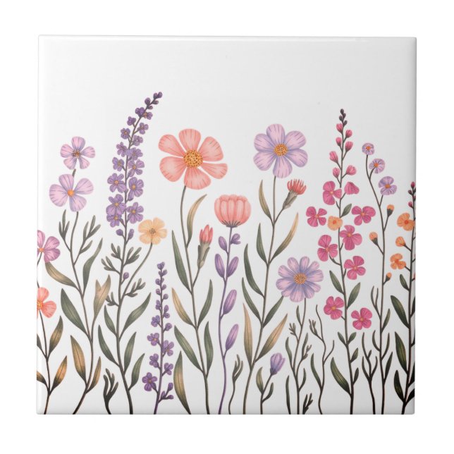 Modern elegant cute girly simple wildflowers  ceramic tile (Front)