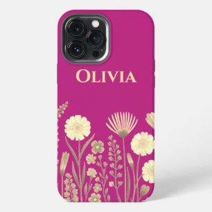 Modern elegant cute girly simple wildflowers iPhone 13 pro max case