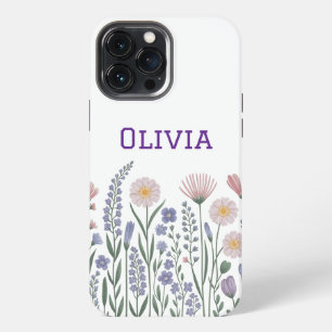 Modern elegant cute girly simple wildflowers iPhone 13 pro max case
