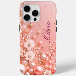 Modern elegant cute golden pearls Valentine’s Day iPhone 15 Pro Max Case