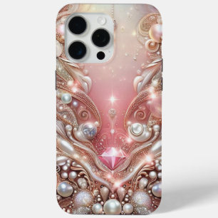 Modern elegant cute pink golden pearls iPhone 15 pro max case