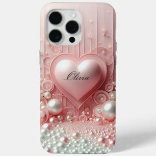 Modern elegant cute pink golden pearls iPhone 15 pro max case