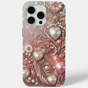 Modern elegant cute pink pearls iPhone 15 pro max case