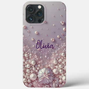 Modern elegant cute purple pearls Valentine’s Day iPhone 13 Pro Max Case