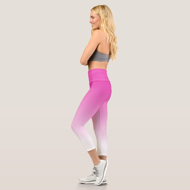 Modern Elegant Cute Template Womens Pink White Capri Leggings (Left)
