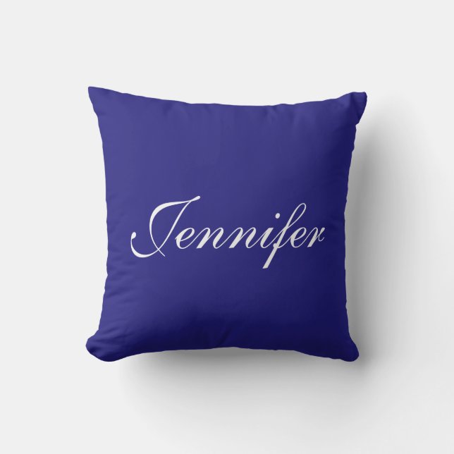 Modern Elegant Cute Unique Blue Calligraphy Cushion (Front)