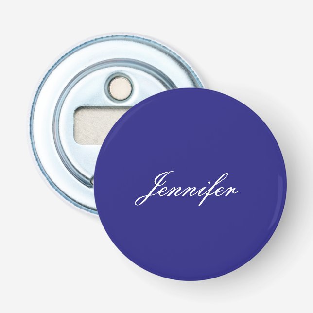 Modern Elegant Cute Unique Deep Blue Calligraphy Bottle Opener (Front)