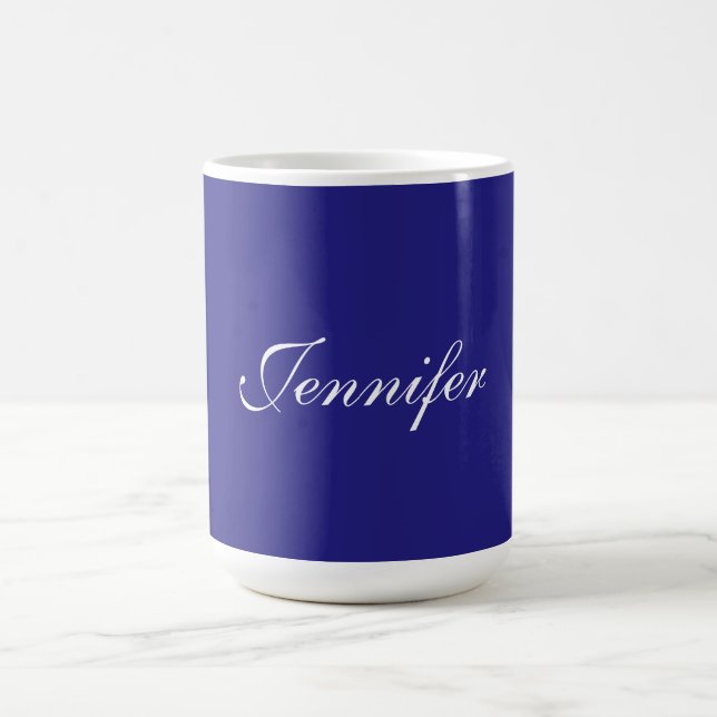 Modern Elegant Cute Unique Deep Blue Calligraphy Coffee Mug (Center)
