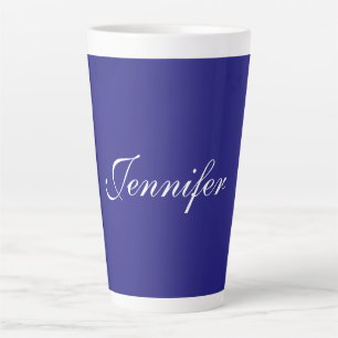 Modern Elegant Cute Unique Deep Blue Calligraphy Latte Mug