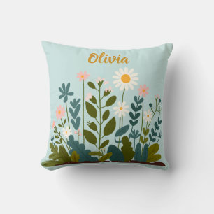 Modern Elegant Daisies Floral Personalised Cushion