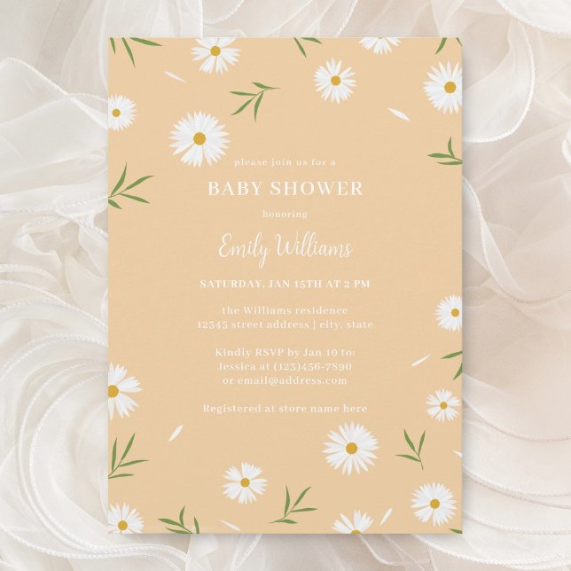 Modern Elegant Daisies Gender Neutral Baby Shower Invitation (Creator Uploaded)