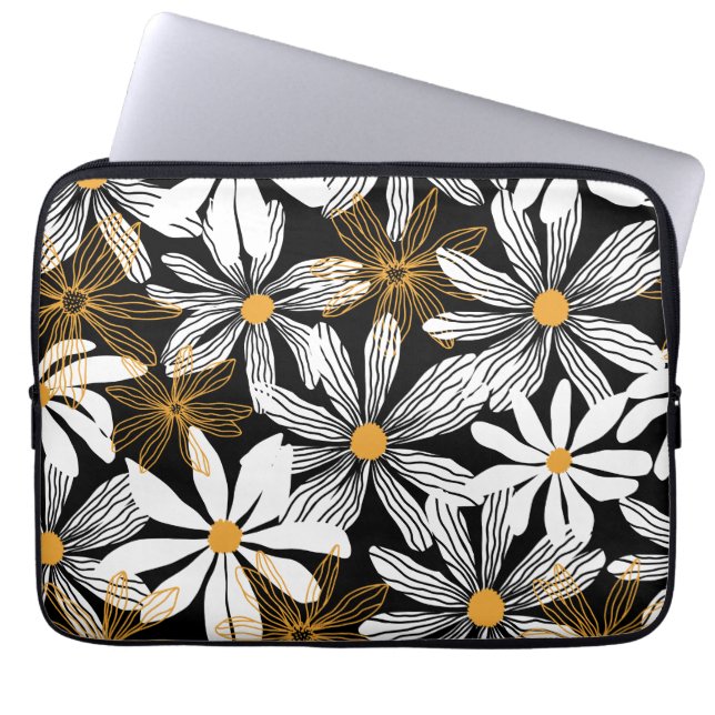 Modern Elegant Daisy Floral Abstract Pattern  Laptop Sleeve (Front)