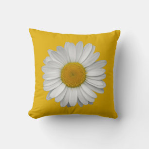Modern Elegant Daisy Flower on Mustard Yellow Cushion