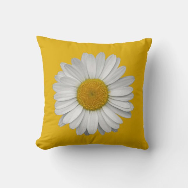 Modern Elegant Daisy Flower on Mustard Yellow Cushion (Front)