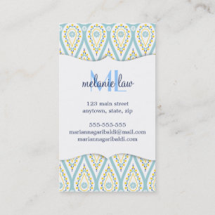 Modern Elegant Damask Blue Paisley Personalised Business Card