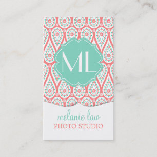 Modern Elegant Damask Coral Paisley Personalised Business Card