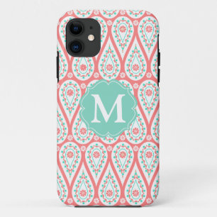 Modern Elegant Damask Coral Paisley Personalised iPhone 11 Case