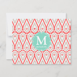 Modern Elegant Damask Coral Paisley Personalised Invitation