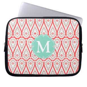 Modern Elegant Damask Coral Paisley Personalised Laptop Sleeve