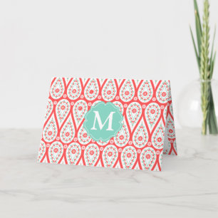 Modern Elegant Damask Coral Paisley Personalised Note Card