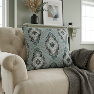 Modern Elegant Damask Pattern Light Blue Cushion