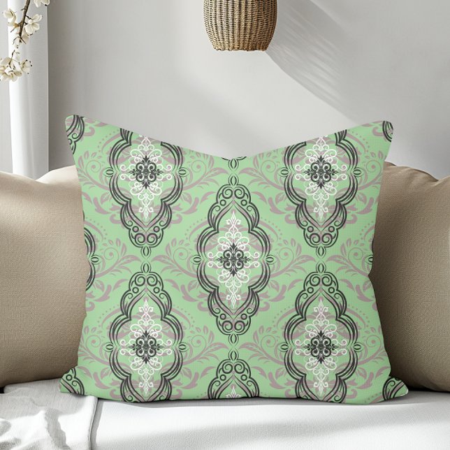 Modern Elegant Damask Pattern Sage Green Cushion (Creator Uploaded)