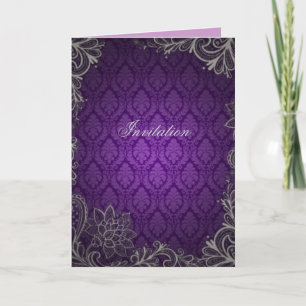 modern elegant damask purple wedding invitation
