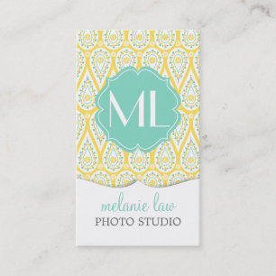 Modern Elegant Damask Yellow Paisley Personalised Business Card