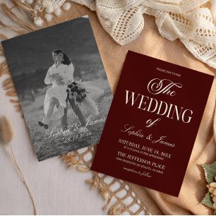 Modern Elegant Dark Burgundy Ivory Picture Wedding Invitation