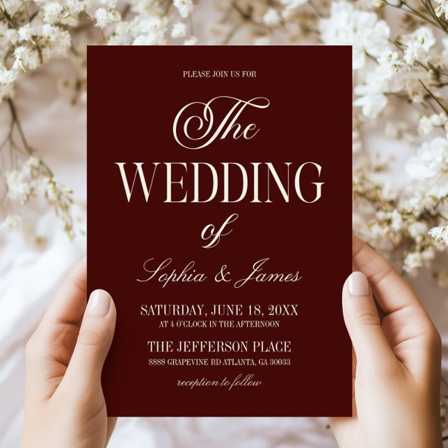 Modern Elegant Dark Burgundy Ivory Wedding Invitation (Creator Uploaded)
