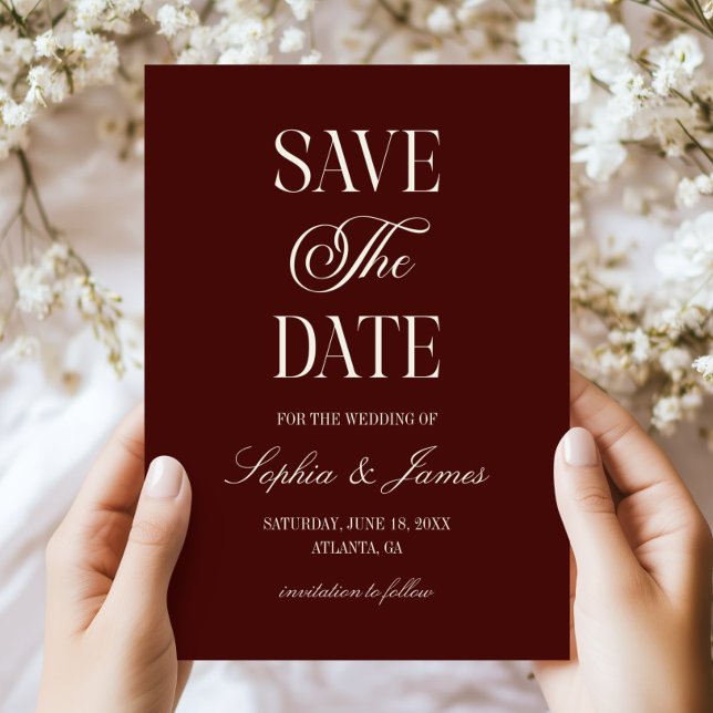 Modern Elegant Dark Burgundy Ivory Wedding Save The Date (Creator Uploaded)