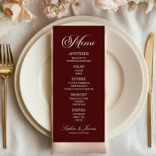 Modern Elegant Dark Burgundy Wedding Menu