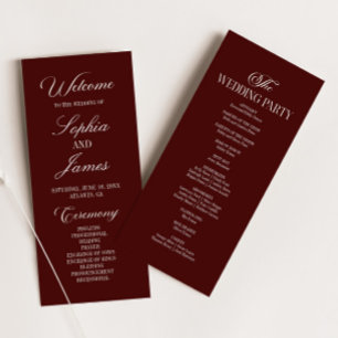 Modern Elegant Dark Burgundy Wedding Program