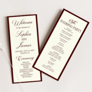 Modern Elegant Dark Burgundy Wedding Program