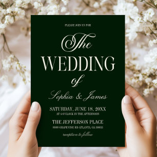 Modern Elegant Dark Deep Green Ivory Wedding Invitation
