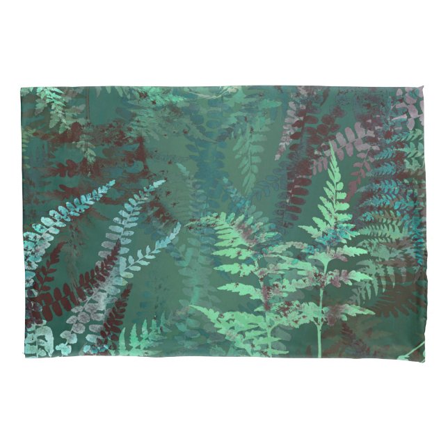 Modern Elegant Dark Emerald Green Ferns Pillowcase (Front)