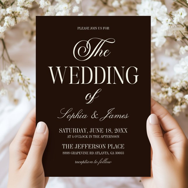 Modern Elegant Dark Expresso Brown Ivory Wedding Invitation (Creator Uploaded)