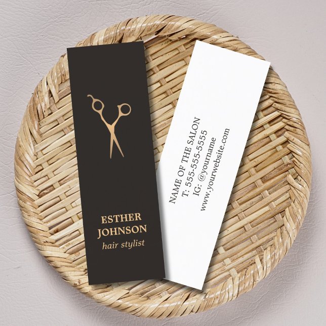Modern Elegant Dark Faux Gold Scissor  Mini Business Card (Creator Uploaded)