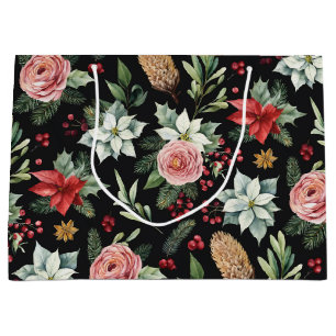 Modern Elegant Dark Floral Christmas Large Gift Bag