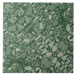 Modern Elegant Dark Green Terrazzo Effect Tile