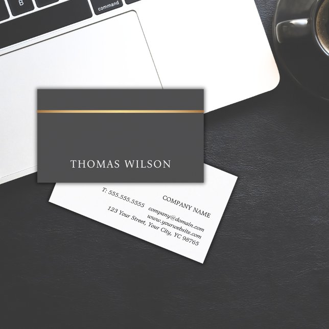 Modern Elegant Dark Grey Faux Gold Line Consultant Business Card (Creator Uploaded)