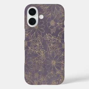 Modern elegant dark lavender chic gold floral Case