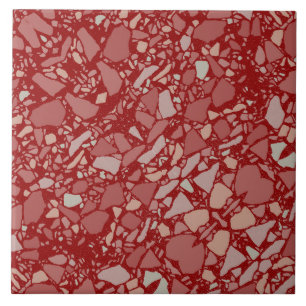 Modern Elegant Dark Red Terrazzo Effect Tile