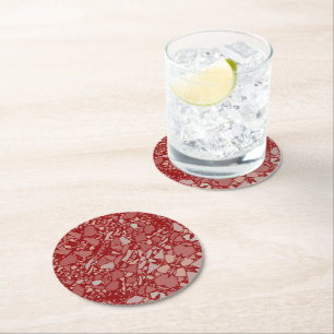 Modern Elegant Dark Red Terrazzo Effect Tile Round Paper Coaster